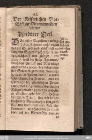Der Keiserlichen Botschaft zur Ottomannischen Pforten Anderer Theil.