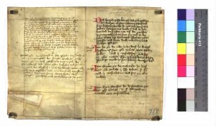 Verzeichnis der zur Pfarrei Mittelfischach (Fischach) gehörigen Güter und Gülten zu Mittel- und Unterfischach, Weiler, Engelhofen, Immernsberg (geschrieben 1432 mit Nachträgen von 1456, 1486, 1522-1530, der ursprüngliche Text mit roten Initialen)