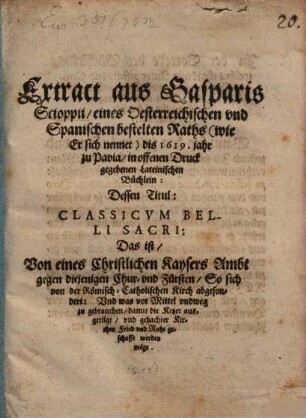 Extract aus dem Büchlein ... Classicum belli sacri