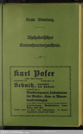 Dritte Abteilung. Einwohnerverzeichnis : Dritte Abteilung. Alphabetisches Einwohnerverzeichnis