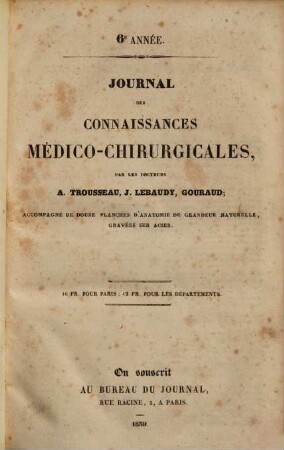 Journal des connaissances médico-chirurgicales, 1839, Sém. 2