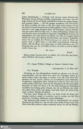 August Wilhelm von Schlegel an Johann Friedrich von Cotta, Aubergenville, 23.03.1807