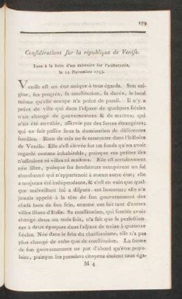 Considérations sur la république de Venise.