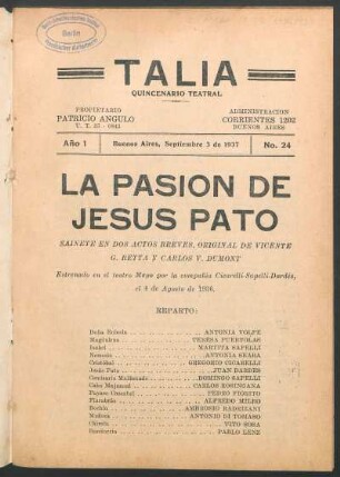1937002400: La pasión de Jesús Pato : sainete en 2 actos