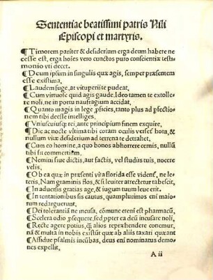 Beatiss. Patris Nili, Episcopi Et martyris Theologi antiquiss. Sente[n]tiae morales : e graeco in latinu[m] versae ...