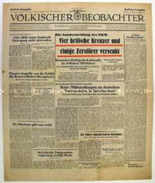 Tageszeitung "Völkischer Beobachter" u.a. zum Seekrieg gegen Großbritannien