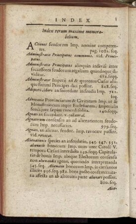 Index rerum Maxime memorabilium.