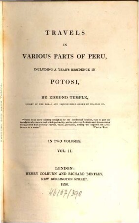 Travels in various parts of Peru : including a year's residence in Potosi. 2