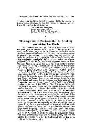 Meinungen zweier Direktoren über die Erziehung zum mütterlichen Beruf