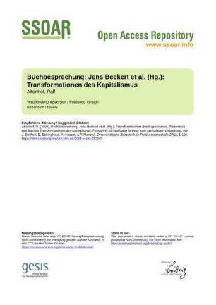 Buchbesprechung: Jens Beckert et al. (Hg.): Transformationen des Kapitalismus