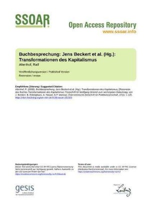 Buchbesprechung: Jens Beckert et al. (Hg.): Transformationen des Kapitalismus