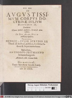 In Augustissimum Corpus Doctrinae Iulium Disputatio II