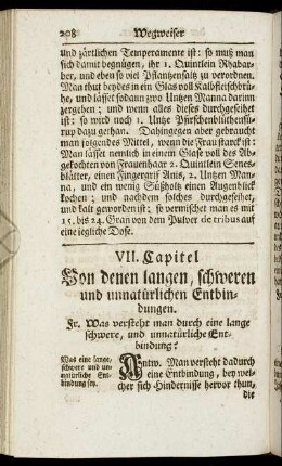 VII. Capitel. Von denen langen, schweren und unnatürlichen Entbindungen.