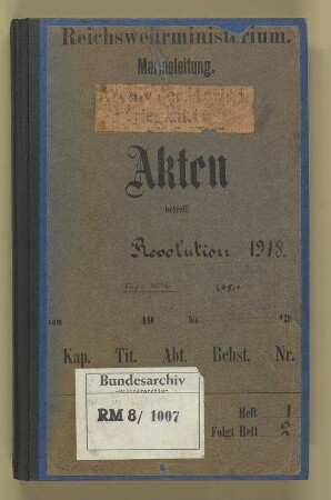 "Revolution 1918": Aufzeichnungen von Mitgliedern des Flottenstabes, 2. Nov. 1918 - 20. Juli 1920