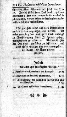 Inhalt des acht und dreyßigsten Theiles.