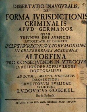 Diss. inaug. de forma iurisdictionis criminalis apud Germanos