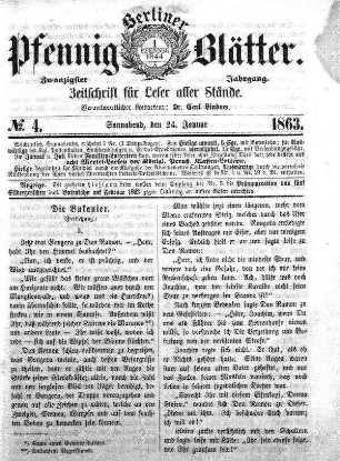 No. 4, Sonnabend, den 24. Januar 1863