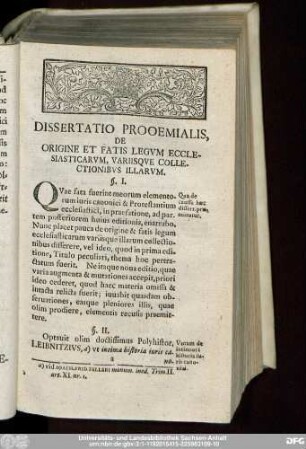 Dissertatio Prooemialis, De Origine Et Fatis Legum Ecclesiasticarum, Variisque Collectionibus Illarum.