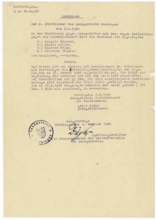 Kronenbitter, Josef, Justizangestellter, Haigerloch: Revisionsablehnung KLs 32-42/47