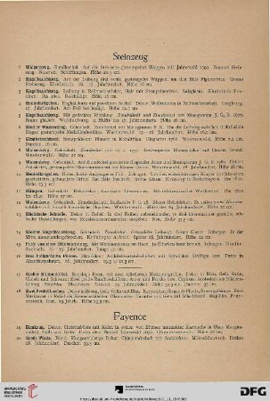 Steinzeug, Fayence, Porzellan, Glas (Nr. 1-180)