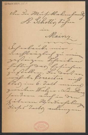 Brief an B. Schott's Söhne : 16.02.1887