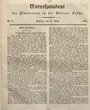 Nr. 6. Fulda, den 15. März 1852.
