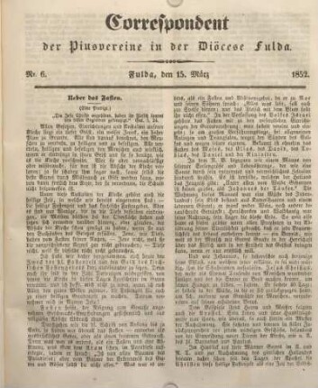 Nr. 6. Fulda, den 15. März 1852.