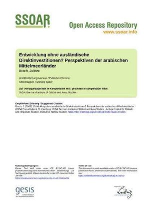 Entwicklung ohne ausländische Direktinvestitionen? Perspektiven der arabischen Mittelmeerländer