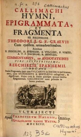 Callimachi Hymni, Epigrammata, Et Fragmenta, [1]