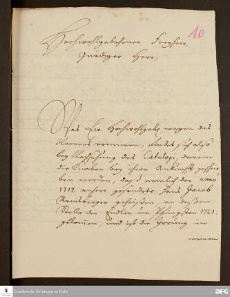 Brief von August Hermann Francke an Ernst Friedrich v. Seckendorff.