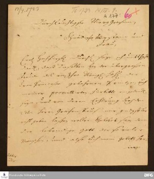 Brief von August Hermann Francke an Sophie Christiane v. Brandenburg-Bayreuth.