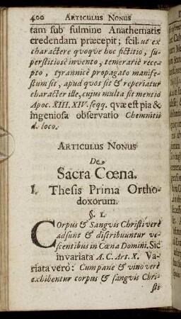 Articulus Nonus De Sacra Coena