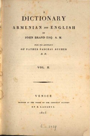 A dictionary english and armenian, 2. Armenian and english