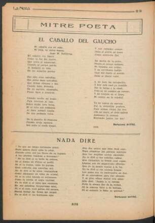 Mitre poeta : El caballo del gaucho [y] Nada dire