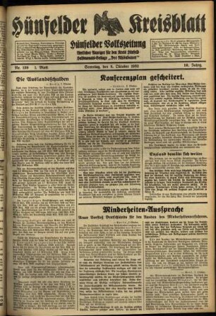 Erste Ausgabe vom Samstag, den 08. Oktober 1932.