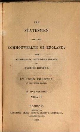 The statesmen of the Commonwealth of England : with a treatise of the popular progress in english history ; in five volumes. 2