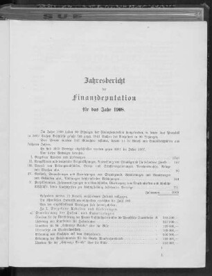 Jahresbericht der Finanzdeputation für das Jahr 1908.