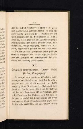 XII. Öffentliche Unterhaltungen, Theater, Gesellschaften, Spaziergänge.