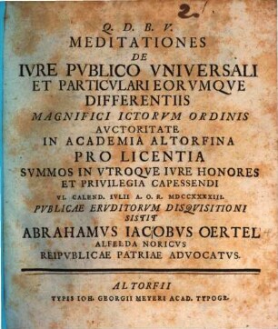 Meditationes de iure publico universali et particulari eorumque differentiis