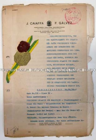 Vollmacht einer in Brasilien lebenden Deutschen für einen Berliner Fabrikanten zur Vertretung in allen Angelegenheiten in Deutschland (portugiesisch, deutsch)
