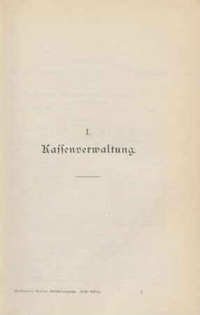 I. Kassenverwaltung.
