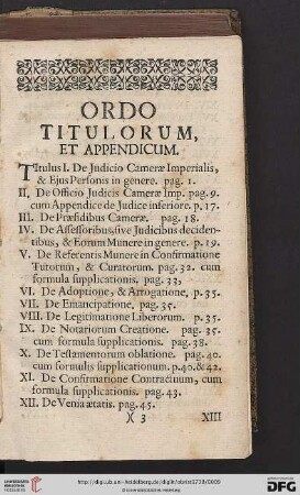 Ordo titulorum, et appendicum