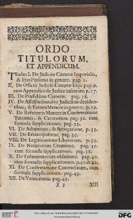 Ordo titulorum, et appendicum