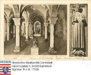 Speyer am Rhein, Dom / Krypta sowie Grabplatte (im Dom) mit Skulptur von Kaiser Rudolf v. Habsburg