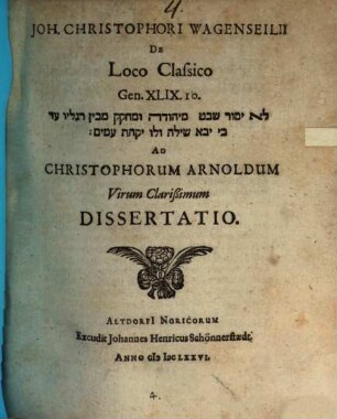 De loco classico Gen. 49, 10., ad Ch. Arnoldum