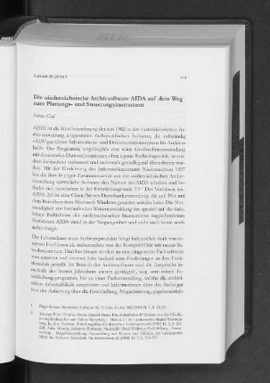 Die niedersächsiche Archivsoftware AIDA auf dem Weg zum Planungs- und Steuerungsinstrument