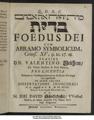 ... Foedus Dei Cum Abramo Symbolicum : Genes. XV, 9. 10. 17. 18.