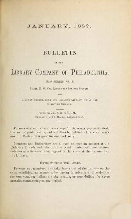 Bulletin of the Library Company of Philadelphia. 18. 1887 = Jan.