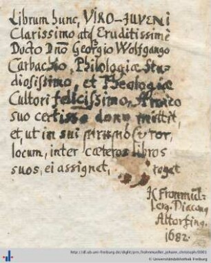 [Provenienz]: Frohnmüller, Johann Christoph