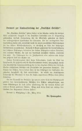 Vorwort zur Neubearbeitung der "Deutschen Gedichte"